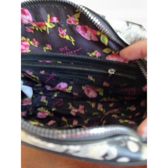 Betsy Johnson Crossbody Purse, Polka Dots Floral Yellow Black Gray - Picture 7 of 7